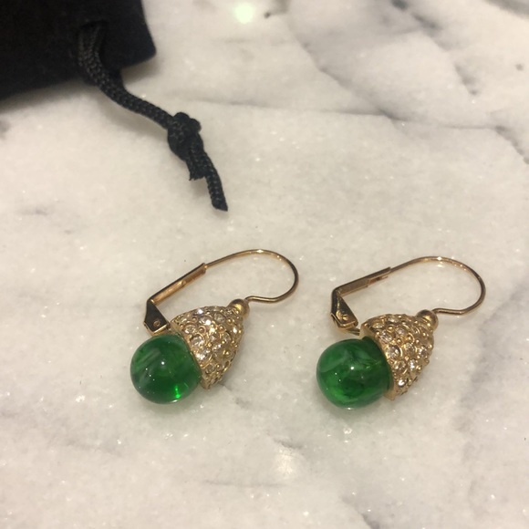 Emerald Green Round Bead with Pavé Crystal Cap Euro Wire Earrings-Boutique - Picture 6 of 8